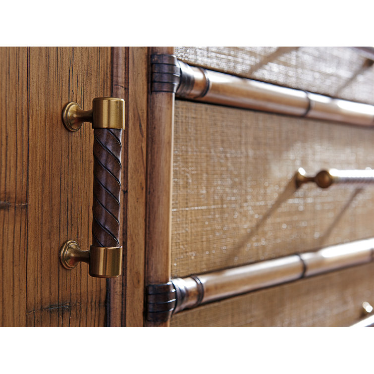 Twin Palms 72" Brown Bamboo and Raffia Buffet with Brass Accents