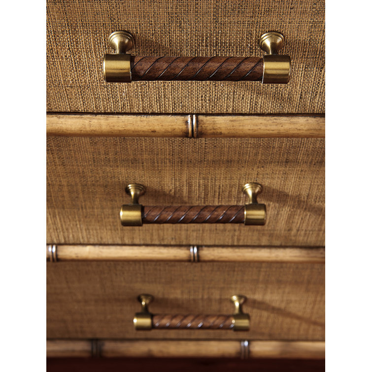 Twin Palms 72" Brown Bamboo and Raffia Buffet with Brass Accents