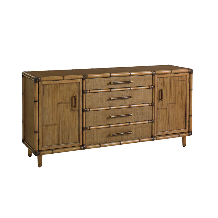 Twin Palms 72" Brown Bamboo and Raffia Buffet with Brass Accents