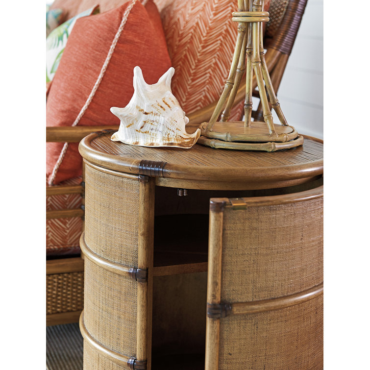 Transitional Cassada 20'' Round Drum End Table with Storage in Brown
