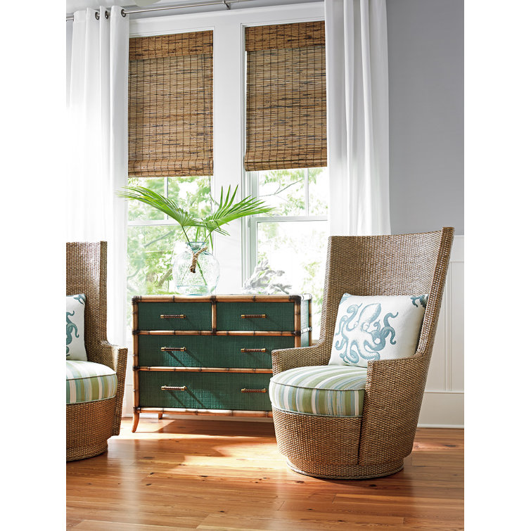 Pacific Teal 4-Drawer Chest with Leather-Wrapped Bamboo