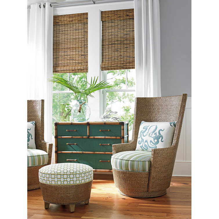 Pacific Teal 4-Drawer Chest with Leather-Wrapped Bamboo