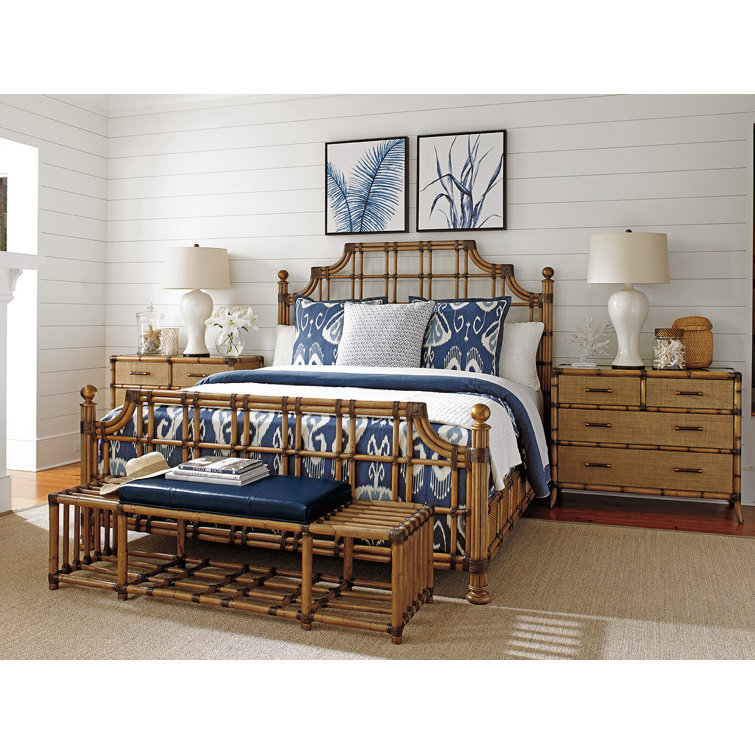 Bermuda Sands 44'' Transitional Brown Raffia & Bamboo 4-Drawer Chest