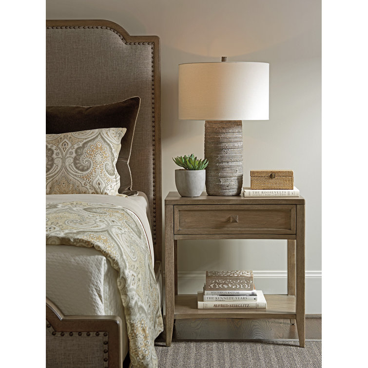 Transitional Gray-Brown Concave Front 1-Drawer Nightstand