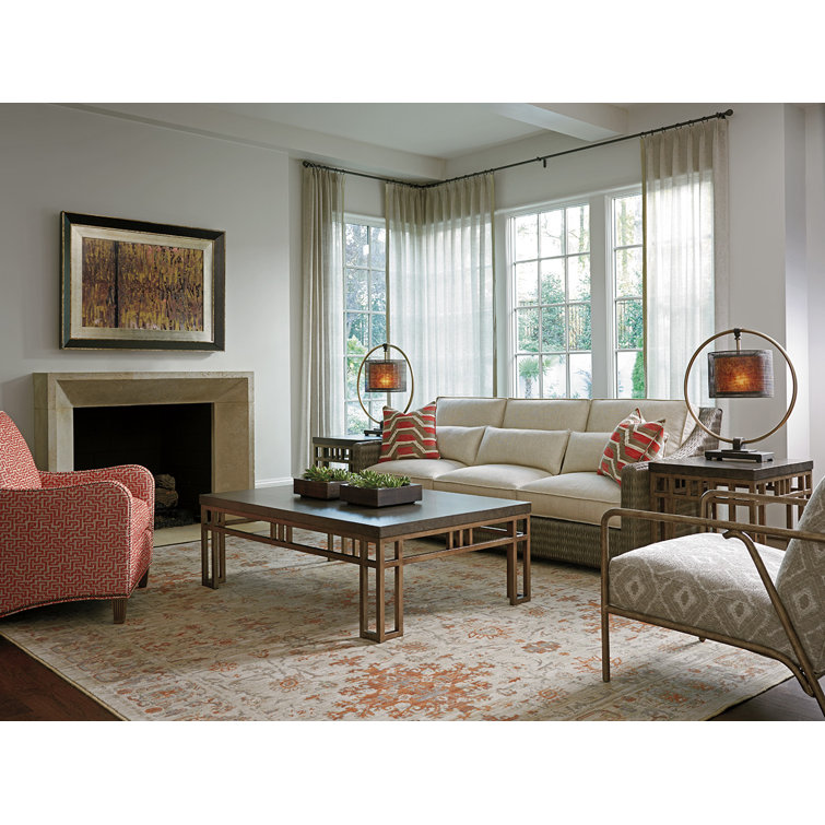Transitional Gray Stone and Metal Rectangular End Table