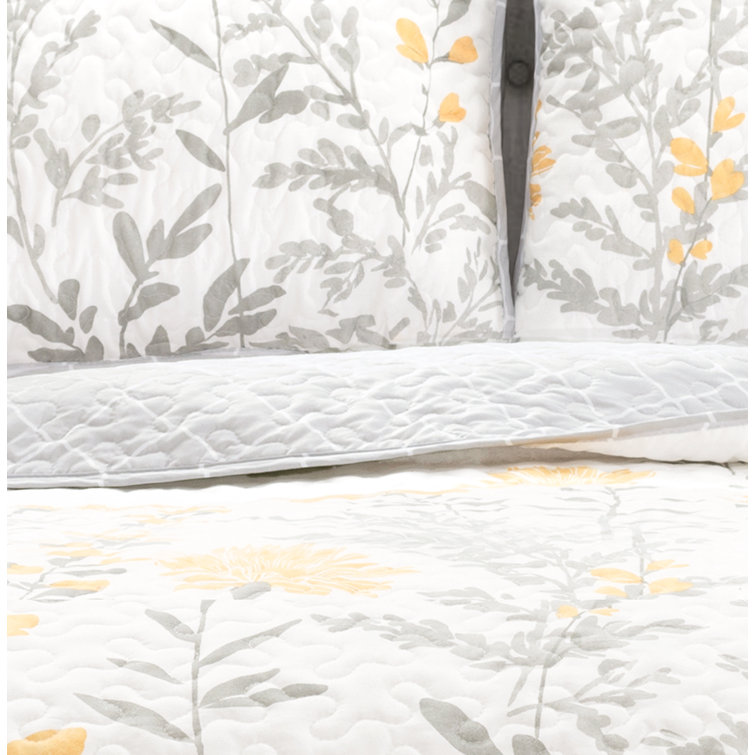 California King Yellow Microfiber Reversible Quilt Set