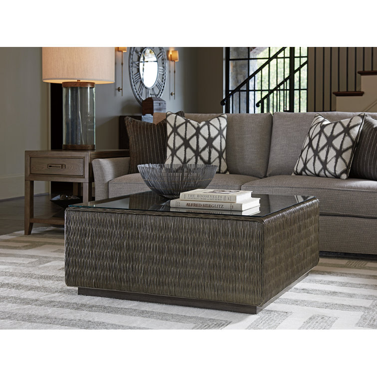 Transitional Smoke Gray Square Cocktail Table with Storage
