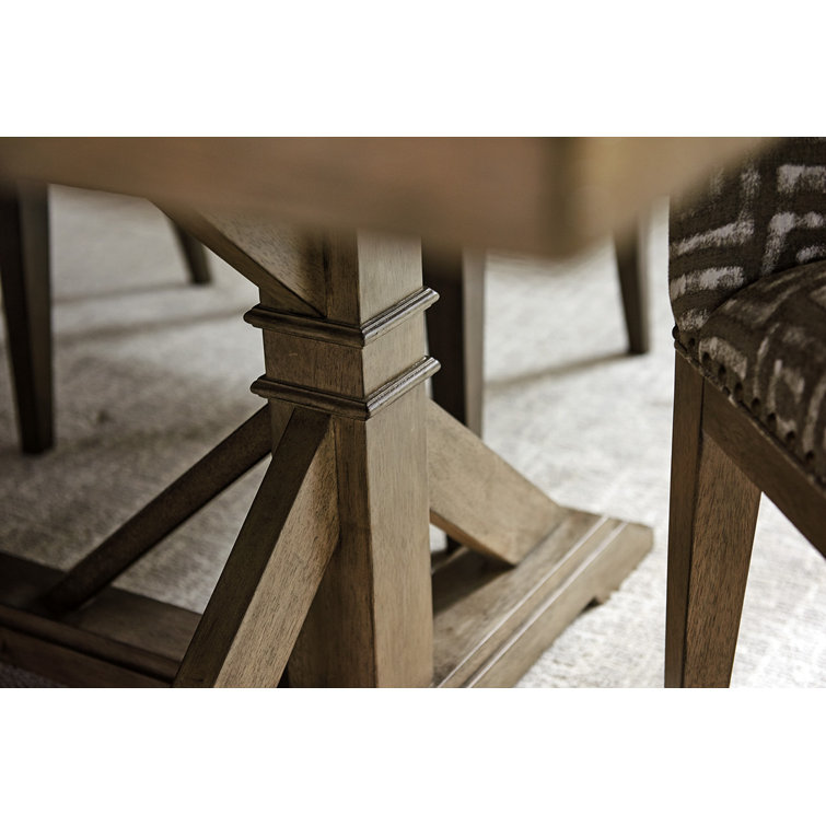 Hatteras Gray Elm Extendable Dining Table with Metal Trestle Base