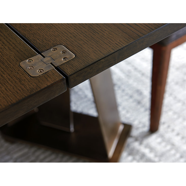 Transitional Brown Wood and Metal Rectangular Console Table