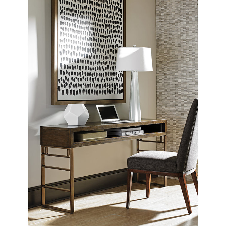 Transitional Mocha and Bronze 60" Metal and Wood Console with Storage