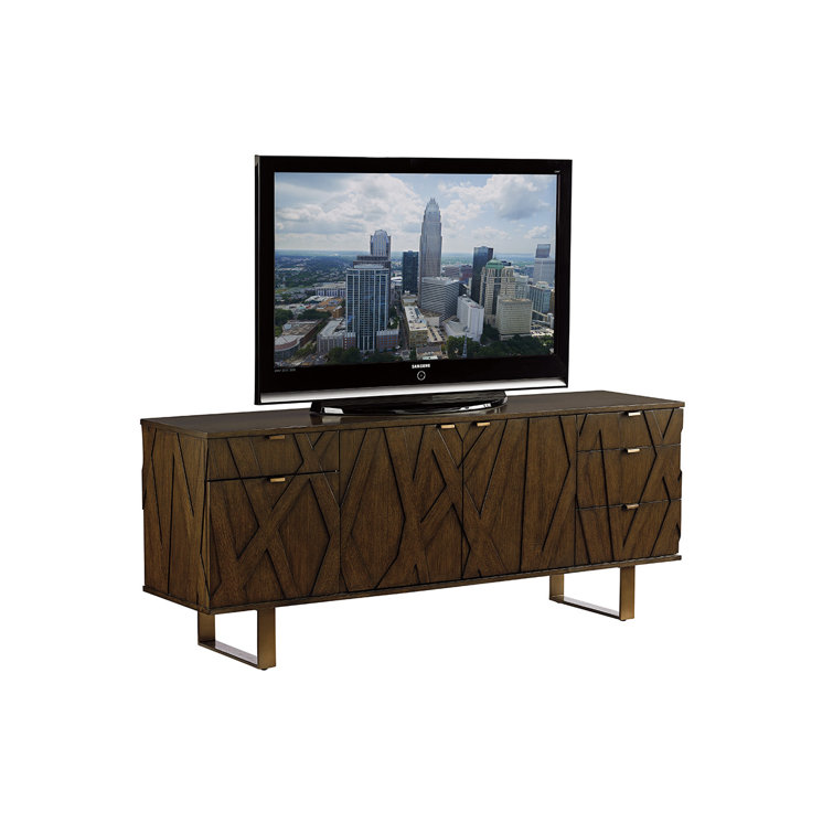 Transitional White Oak Media Center with Asymmetrical Wooden Overlays