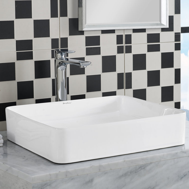 White Ceramic Above-Counter Rectangular Vessel Sink