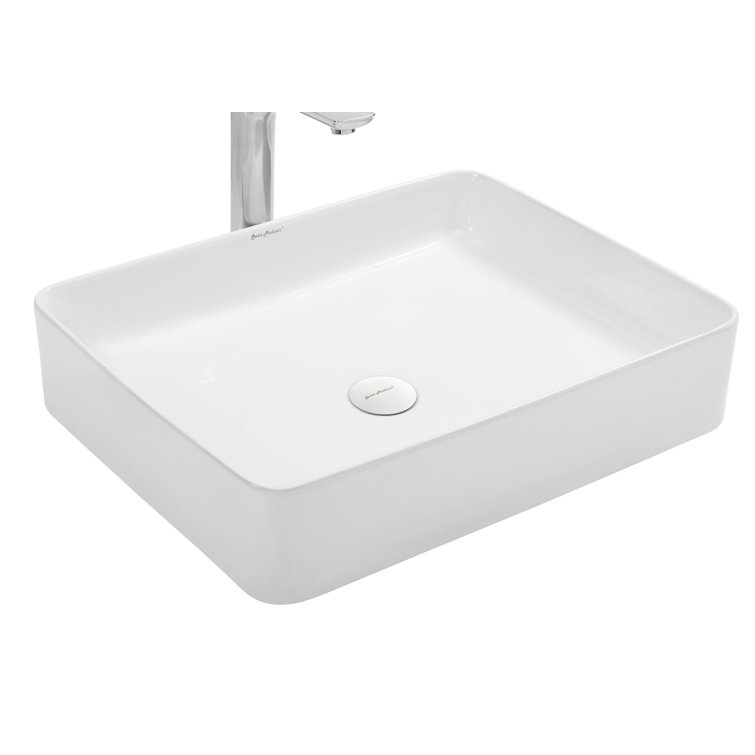 White Ceramic Above-Counter Rectangular Vessel Sink