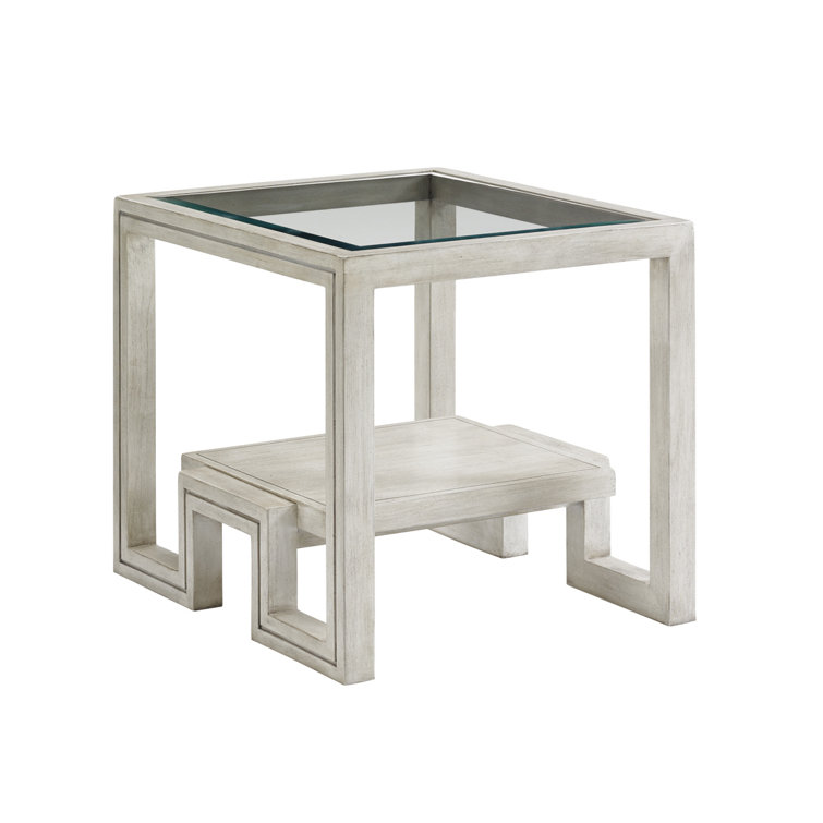 Cream Wood and Metal Rectangular End Table