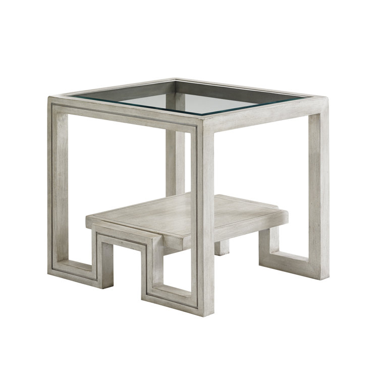 Cream Wood and Metal Rectangular End Table