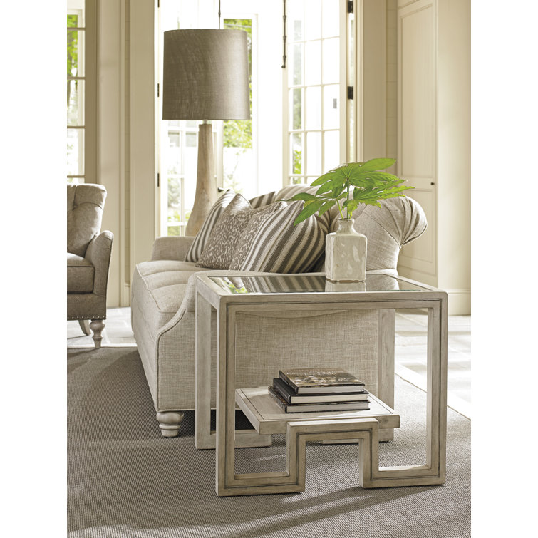 Cream Wood and Metal Rectangular End Table