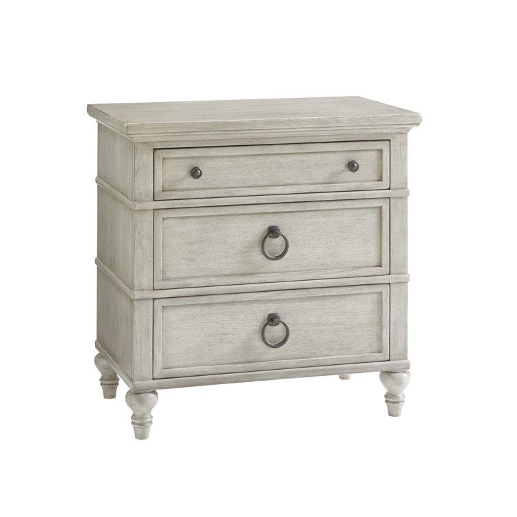 Transitional Cream Mahogany 3-Drawer Nightstand with Decorative Pulls