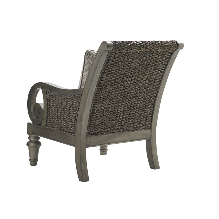 Gray Geometric Down-Filled Wicker Wood Armchair