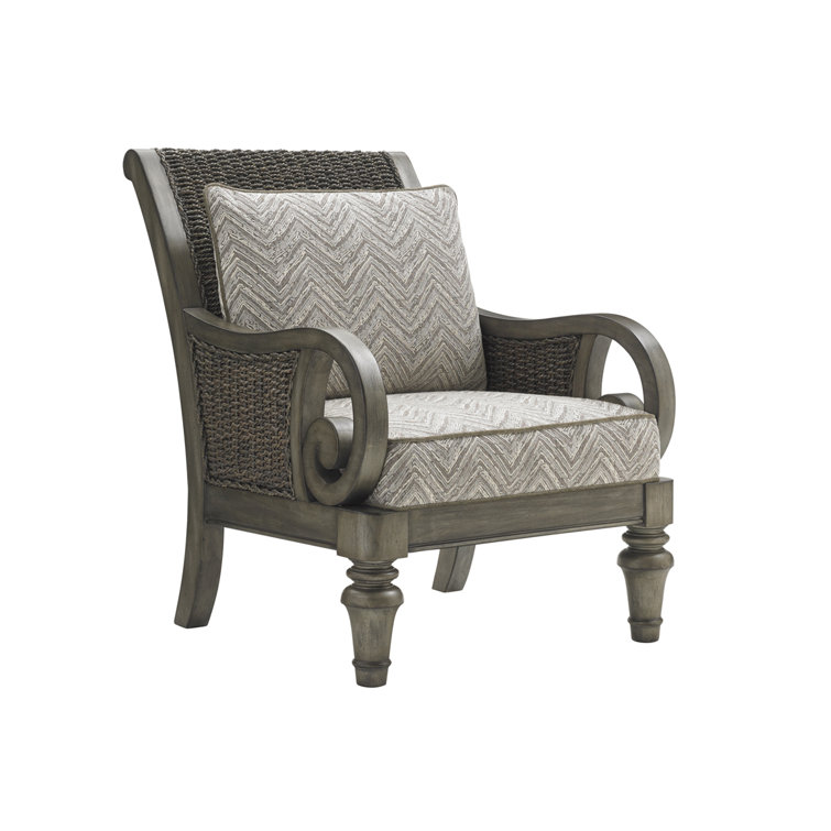 Gray Geometric Down-Filled Wicker Wood Armchair