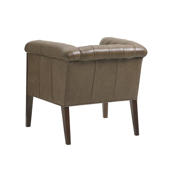 Arlington Millstone Leather Barrel Chair with Mahogany Legs