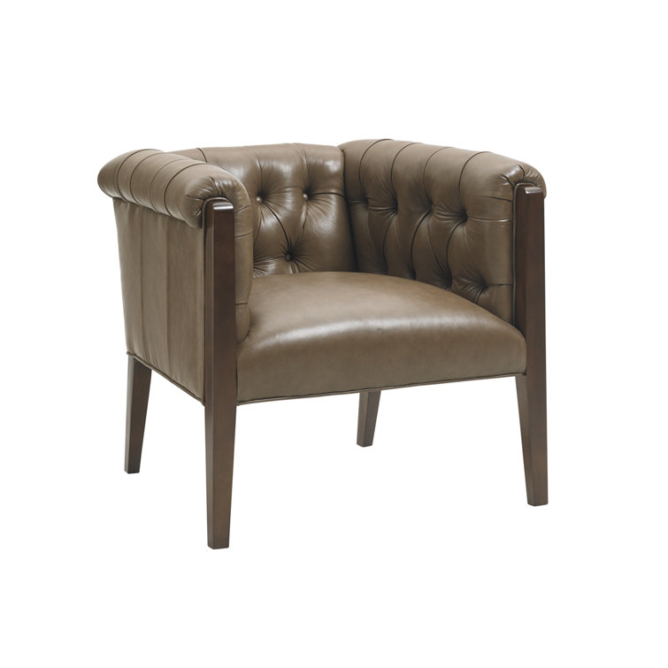 Arlington Millstone Leather Barrel Chair with Mahogany Legs