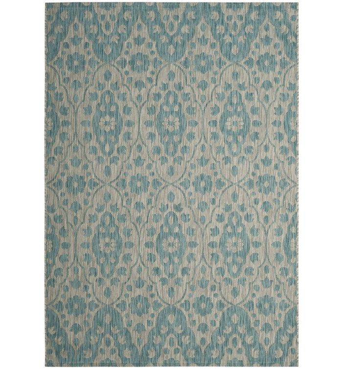 Grey and Aqua Medallion Tufted Reversible Rug