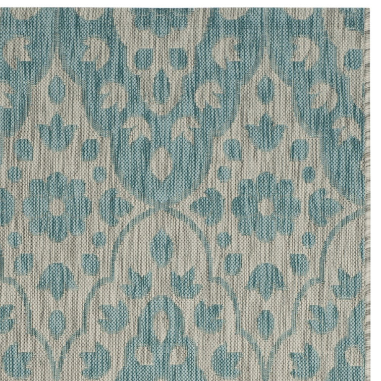 Grey and Aqua Medallion Tufted Reversible Rug