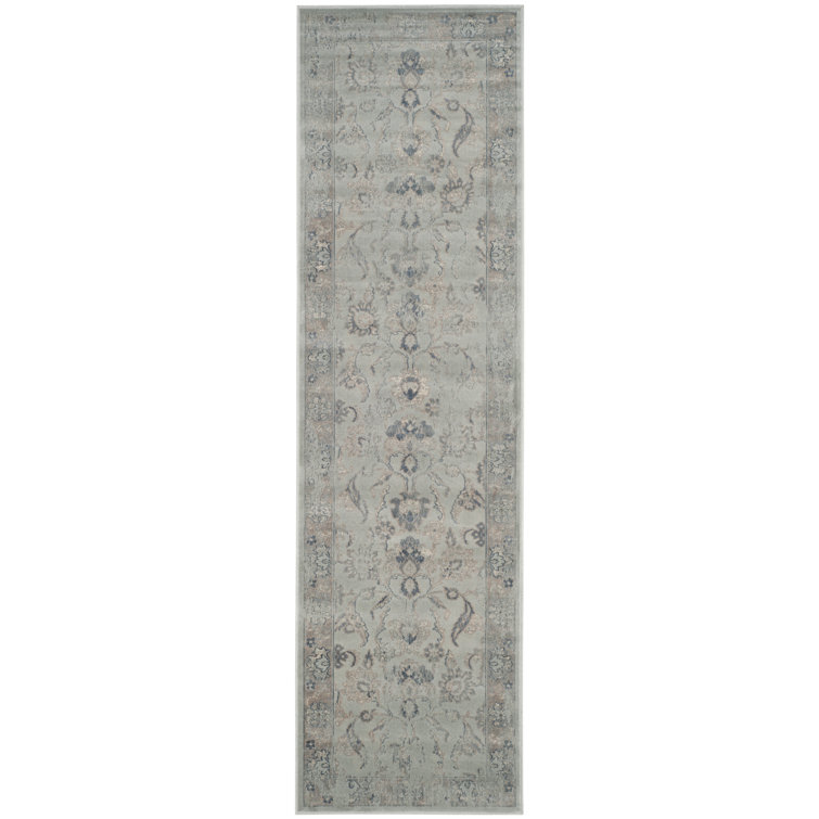 Light Blue Hand-Knotted Viscose Oriental Runner Rug