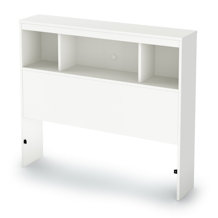 Twin White Wood Bookcase Headboard with Storage