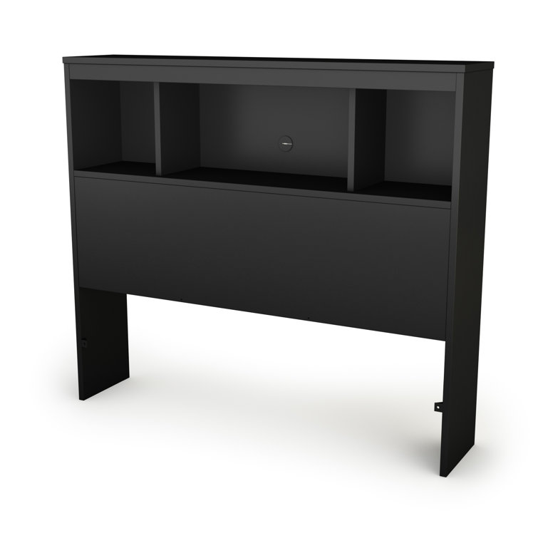 Pure Black Twin Upholstered Wood Bookcase Headboard with Storage