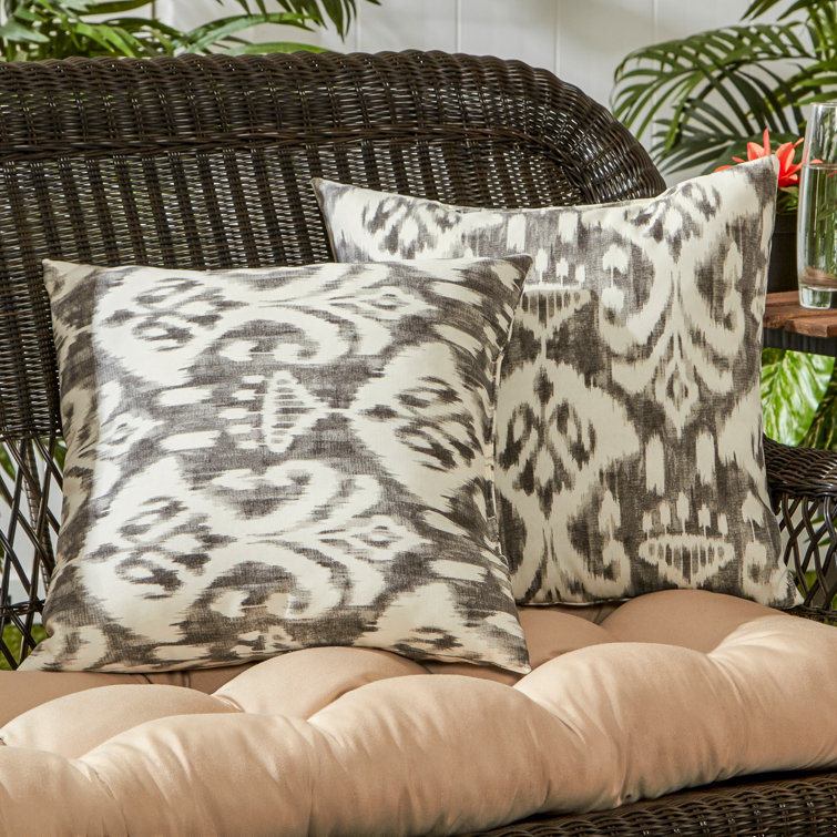 Graphite Ikat 17" Square Outdoor Throw Pillow Set