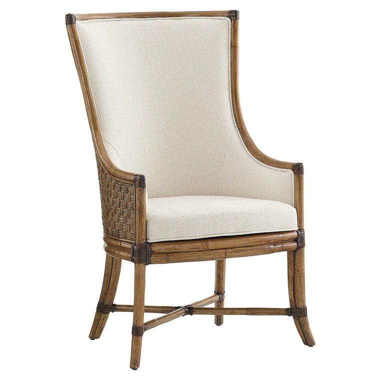 Ivory and Rattan High Back Arm Chair