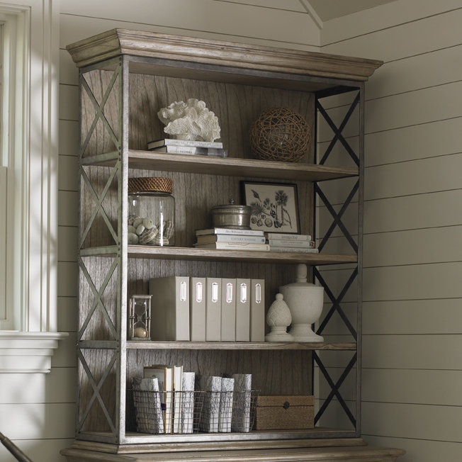 Gray and Beige Metal X-Design Transitional Bookcase