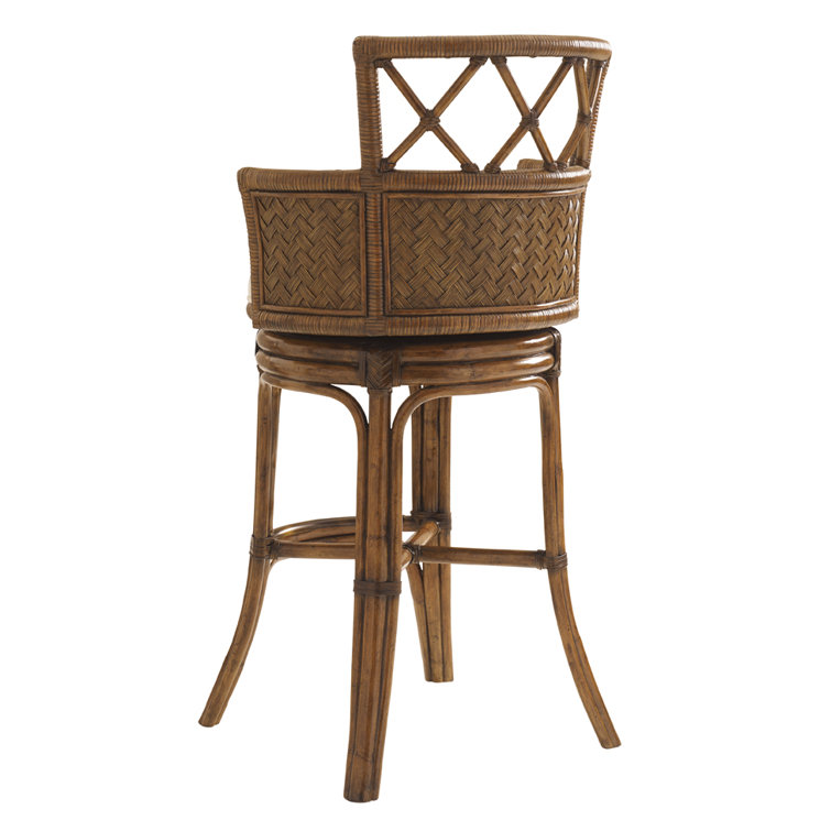 Transitional Kamala Bay Brown Leather Swivel Bar Stool