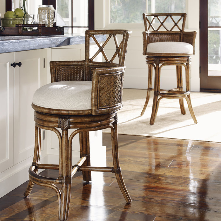 Transitional Kamala Bay Brown Leather Swivel Bar Stool