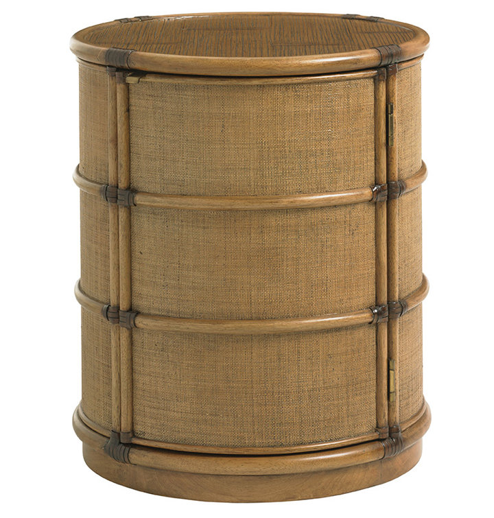 Transitional Cassada 20'' Round Drum End Table with Storage in Brown