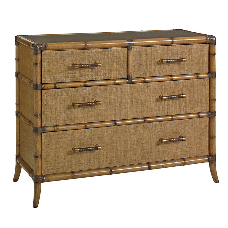 Bermuda Sands 44'' Transitional Brown Raffia & Bamboo 4-Drawer Chest