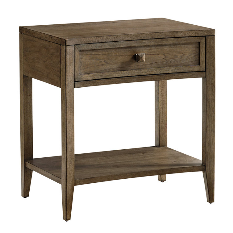 Transitional Gray-Brown Concave Front 1-Drawer Nightstand
