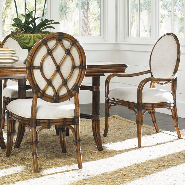 Cream Upholstered Leather and Rattan Side Chair