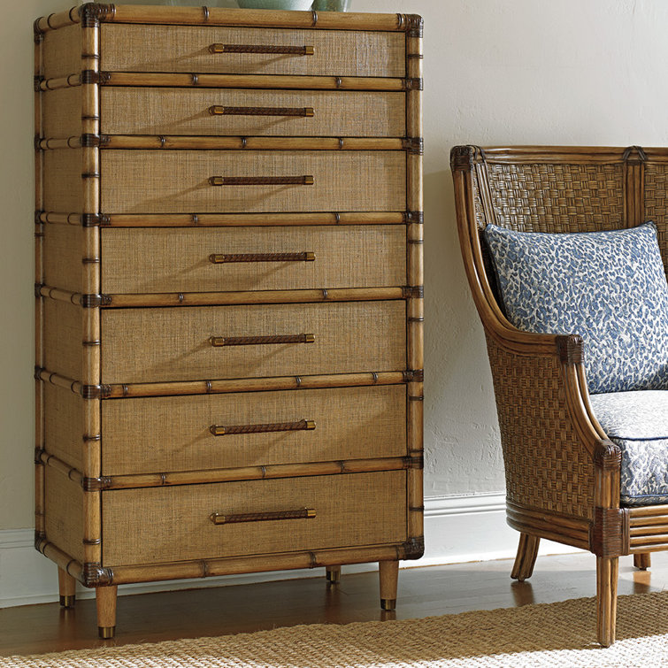 Brown Maple Veneer Coastal 7-Drawer Chest
