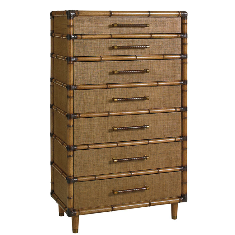 Brown Maple Veneer Coastal 7-Drawer Chest