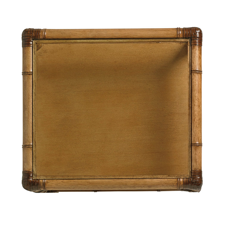 Brown Woven Raffia 1-Drawer Nightstand with Glass Top