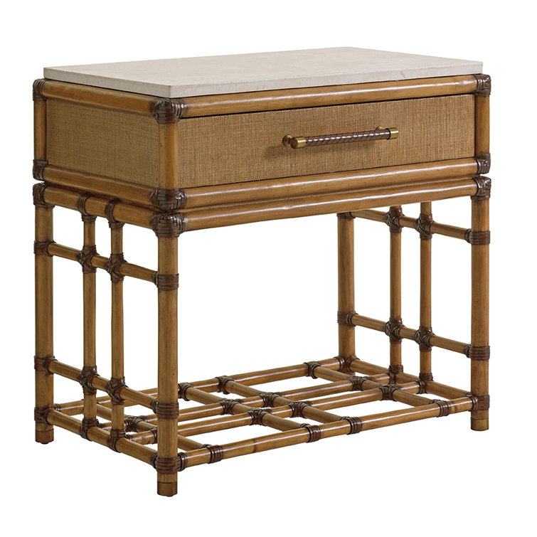 Brown Rattan and Raffia 1-Drawer Transitional Nightstand