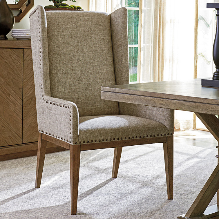 Cypress Point Smoke Gray Host Chair with Linen Weave Upholstery
