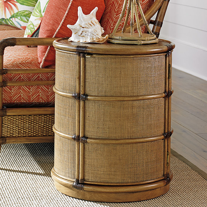 Transitional Cassada 20'' Round Drum End Table with Storage in Brown