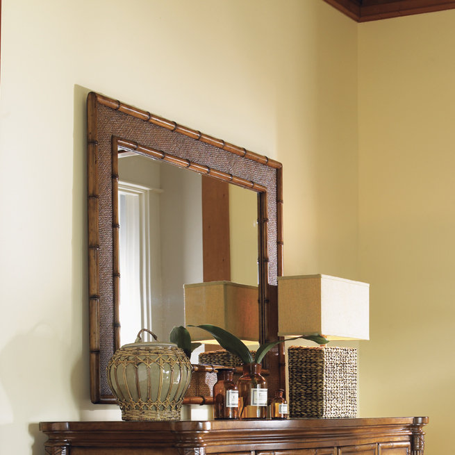 Coastal Plantation Brown Wood & Leather Rectangular Dresser Mirror