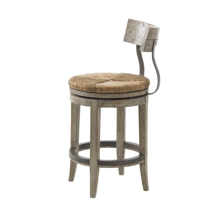 Rustic Industrial Swivel Counter Stool with Woven Rattan Seat, Brown