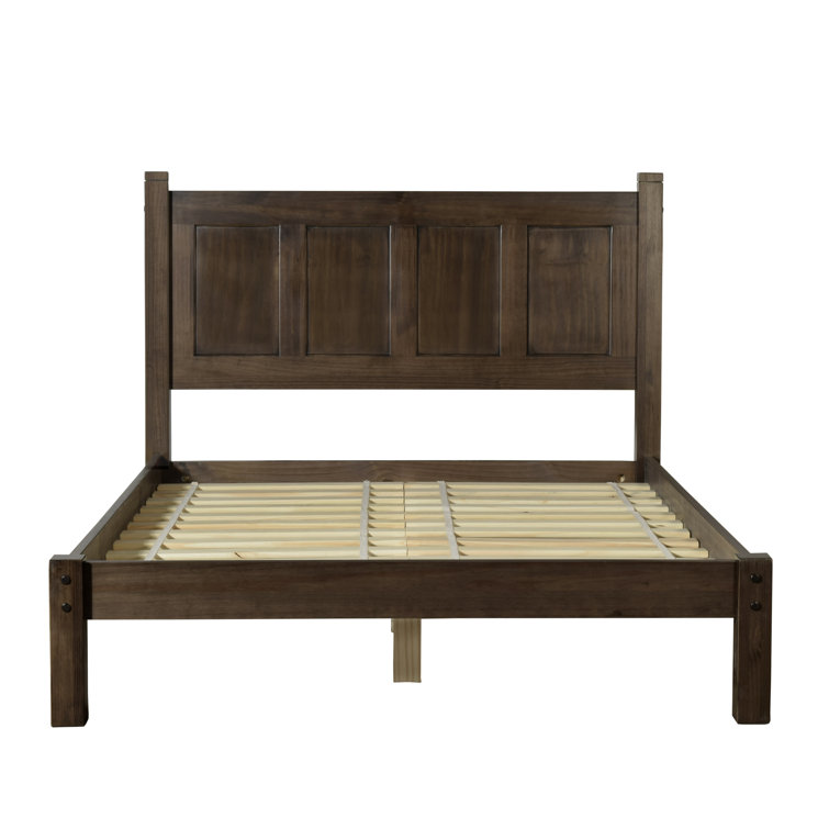 Espresso Full Size Pine Wood Panel Bed with Headboard and Drawer