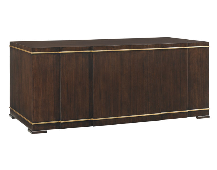 Brown Wood Executive Desk with Drawers and Keyboard Tray
