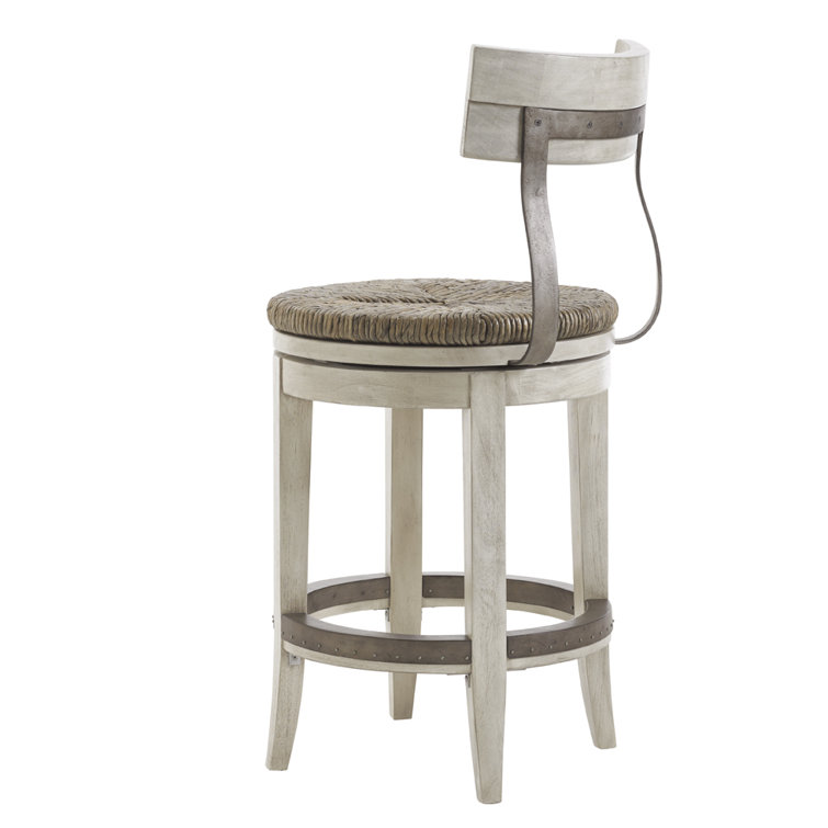 Transitional Cream Swivel Counter Stool with Metal Back Support